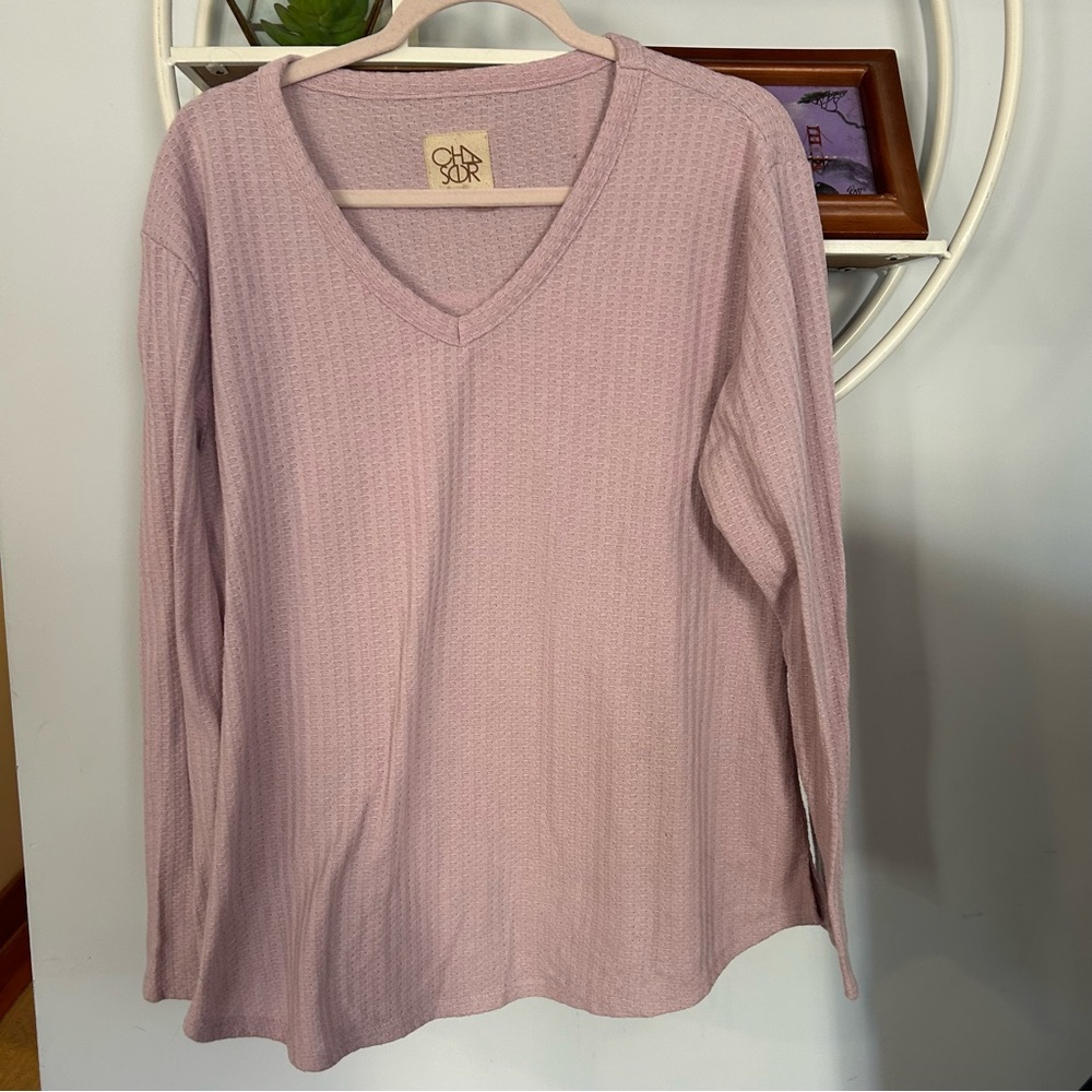 Chaser Women’s XL Extra Large Pink Waffle Long Sleeve V Neck Shirt